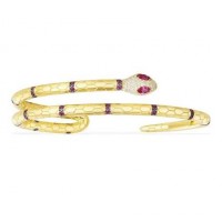 APM Monaco 蛇形开口手镯配以白色和勃艮第宝石-金黄色银