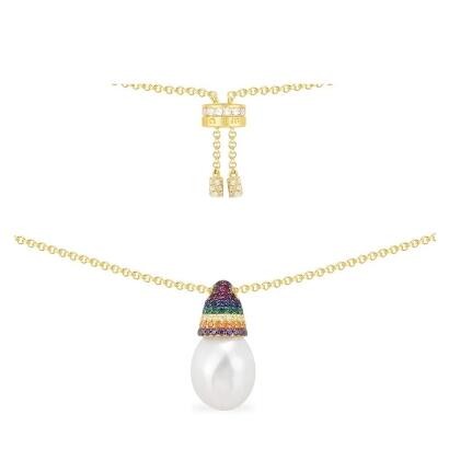 APM Monaco 珍珠可调节项链饰彩石 - 金黄色银